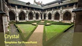  Presentation with grass - Audience pleasing slide deck consisting of gothic style - cloister interior courtyard with grass backdrop and a tawny brown colored foreground