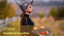  Presentation with gothic - PPT layouts with gothic-young-girl-holding-pumpkins background and a tawny brown colored foreground