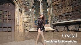  Presentation with gothic castle - PPT theme with gotic - full-length portrait young beautiful woman background and a coral colored foreground