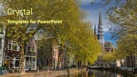  Presentation with cityscape - Colorful slide set enhanced with gouda-cityscape-netherlands-architecture-background backdrop and a tawny brown colored foreground