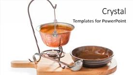  Presentation with soup - Cool new slide deck with goulash soup in a pot with ladle and plate on white background backdrop and a white colored foreground