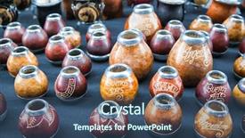  Presentation with market - PPT theme enhanced with gourd cups in street market background and a ocean colored foreground