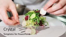  Presentation with appetizer - Presentation having gourmet - chef is decorating appetizer background and a light gray colored foreground