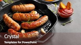  Presentation with sausages - PPT theme consisting of gourmet - grill pan with delicious grilled background and a tawny brown colored foreground