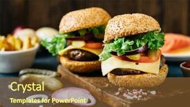  Presentation with red onion - PPT theme with gourmet - tasty beef burger with lettuce background and a tawny brown colored foreground