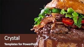  Presentation with hamburger - PPT theme enhanced with gourmet burger - delicious hamburger on dark background background and a tawny brown colored foreground