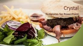  Presentation with hamburger - Slide set consisting of gourmet burger - hamburger with potatoes and salad background and a lemonade colored foreground