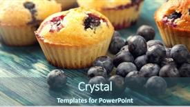  Presentation with pastries - PPT theme with gourmet coffe paistry - muffin with blueberries background and a ocean colored foreground