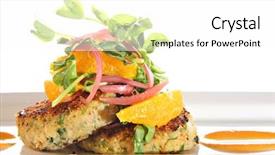  Presentation with crab - PPT theme enhanced with gourmet crab cakes with grapefruit background and a white colored foreground