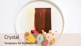  Presentation with coffe - Slide set consisting of gourmet dessert with macaroons background and a coral colored foreground