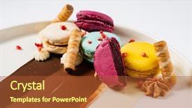  Presentation with coffe - Colorful slide set enhanced with gourmet dessert with macaroons backdrop and a red colored foreground