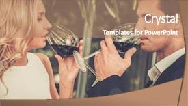  Presentation with restaurant - Slide set consisting of gourmet dinner - couple with glasses of red background and a  colored foreground