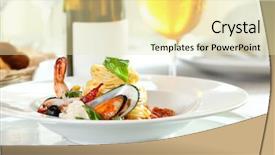  Presentation with spaghetti - Beautiful presentation theme featuring gourmet dinner - delicious seafood spaghetti selective focus backdrop and a soft green colored foreground