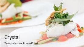  Presentation with hydroponics vegetables hydroponic vegetable - Audience pleasing PPT layouts consisting of gourmet dinner - fish with vegetables backdrop and a  colored foreground