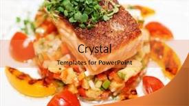  Presentation with salmon - Theme enhanced with gourmet dinner - grilled salmon fillet on glass background and a gold colored foreground