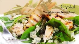  Presentation with dinner blue - Amazing PPT theme having gourmet dinner - salad mix with pears grilled backdrop and a yellow colored foreground