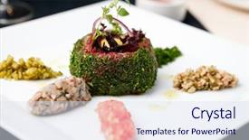  Presentation with oil and gas - Theme consisting of gourmet dinner - tar tar de boeuf background and a sky blue colored foreground