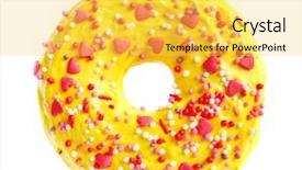  Presentation with blue white and yellow - Audience pleasing PPT theme consisting of gourmet donuts - delicious yellow donut on white backdrop and a yellow colored foreground