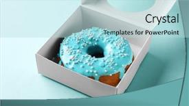  Presentation with box - Theme enhanced with gourmet donuts - tasty glazed donut in box background and a light blue colored foreground