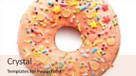  Presentation with donut and coffee - Amazing PPT layouts having gourmet donuts - tasty glazed donut on white backdrop and a coral colored foreground