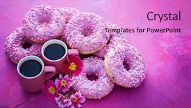  Presentation with donuts pink - Audience pleasing PPT theme consisting of gourmet doughnuts - delicious pink donuts on pink backdrop and a lilac colored foreground