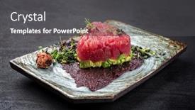  Presentation with fish tuna - PPT layouts consisting of gourmet-fish-tartar-raw background and a dark gray colored foreground