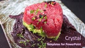  Presentation with fish tuna - Audience pleasing theme consisting of gourmet-fish-tartar-raw backdrop and a tawny brown colored foreground
