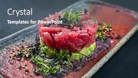  Presentation with tuna fish - Theme featuring gourmet-fish-tartar-raw background and a ocean colored foreground