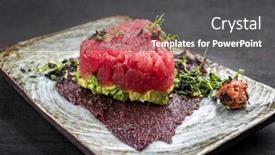  Presentation with tuna fish - Theme having gourmet-fish-tartar-raw background and a dark gray colored foreground
