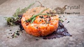  Presentation with salmon fish - Slide deck with gourmet-fish-tartar-raw background and a coral colored foreground