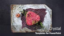  Presentation with fish tuna - Slides having gourmet-fish-tartar-raw background and a dark gray colored foreground