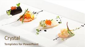  Presentation with shrimps - Beautiful slides featuring tasty fish finger food - seafood canapes - crabmeat shrimps backdrop and a sky blue colored foreground