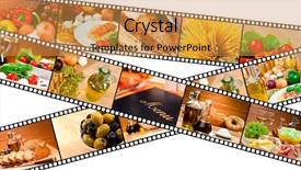  Presentation with film strip - Colorful presentation theme enhanced with gourmet food and a menu backdrop and a yellow colored foreground