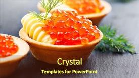  Presentation with gourmet food delivery - PPT theme featuring gourmet food close up appetizer background and a tawny brown colored foreground