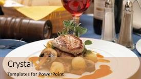  Presentation with dinner - Theme featuring gourmet food dinner plate background and a yellow colored foreground