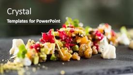  Presentation with christmas food - Beautiful presentation design featuring gourmet food on christmas table backdrop and a tawny brown colored foreground