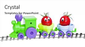  Presentation with food truck - PPT theme consisting of gourmet food truck - ripe cherry tomatoes background and a  colored foreground