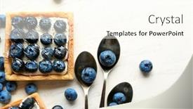  Presentation with blueberry - Theme having gourmet fresh blueberry tart on table background and a cream colored foreground