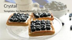  Presentation with blueberry - PPT layouts enhanced with gourmet fresh blueberry tarts on plate close up background and a soft green colored foreground