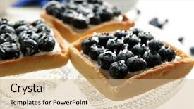  Presentation with blueberry - Presentation design consisting of gourmet fresh blueberry tarts on plate close up background and a coral colored foreground