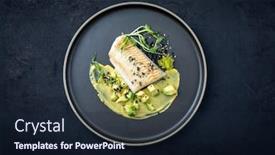  Presentation with caviar - Beautiful PPT theme featuring gourmet-fried-cod-fish-filet backdrop and a wine colored foreground