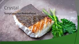  Presentation with design - Theme having gourmet-fried-european-skrei-cod background and a light gray colored foreground