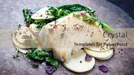  Presentation with pasta - Audience pleasing theme consisting of gourmet-fried-european-skrei-cod backdrop and a soft green colored foreground