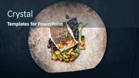  Presentation with fungi - PPT theme featuring gourmet-fried-european-skrei-cod background and a wine colored foreground