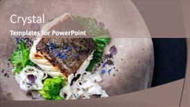  Presentation with noodles - Cool new presentation theme with gourmet-fried-european-skrei-cod backdrop and a coral colored foreground