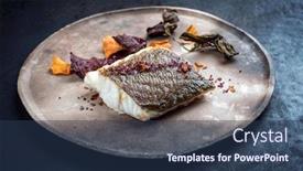  Presentation with algae - Amazing PPT theme having gourmet-fried-european-skrei-cod backdrop and a ocean colored foreground