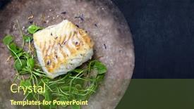  Presentation with top view of fresh fish - Colorful slide deck enhanced with gourmet-fried-european-skrei-cod backdrop and a tawny brown colored foreground