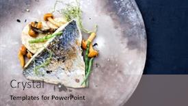  Presentation with algae - Slides with gourmet-fried-gilthead-fish-filet background and a light gray colored foreground