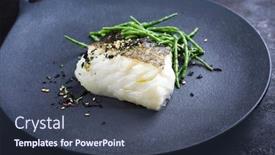  Presentation with modern hi tech design - Beautiful PPT theme featuring gourmet-fried-japanese-skrei-cod backdrop and a ocean colored foreground