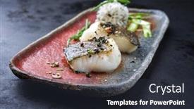  Presentation with japanese - Slide set enhanced with gourmet-fried-japanese-skrei-cod background and a dark gray colored foreground